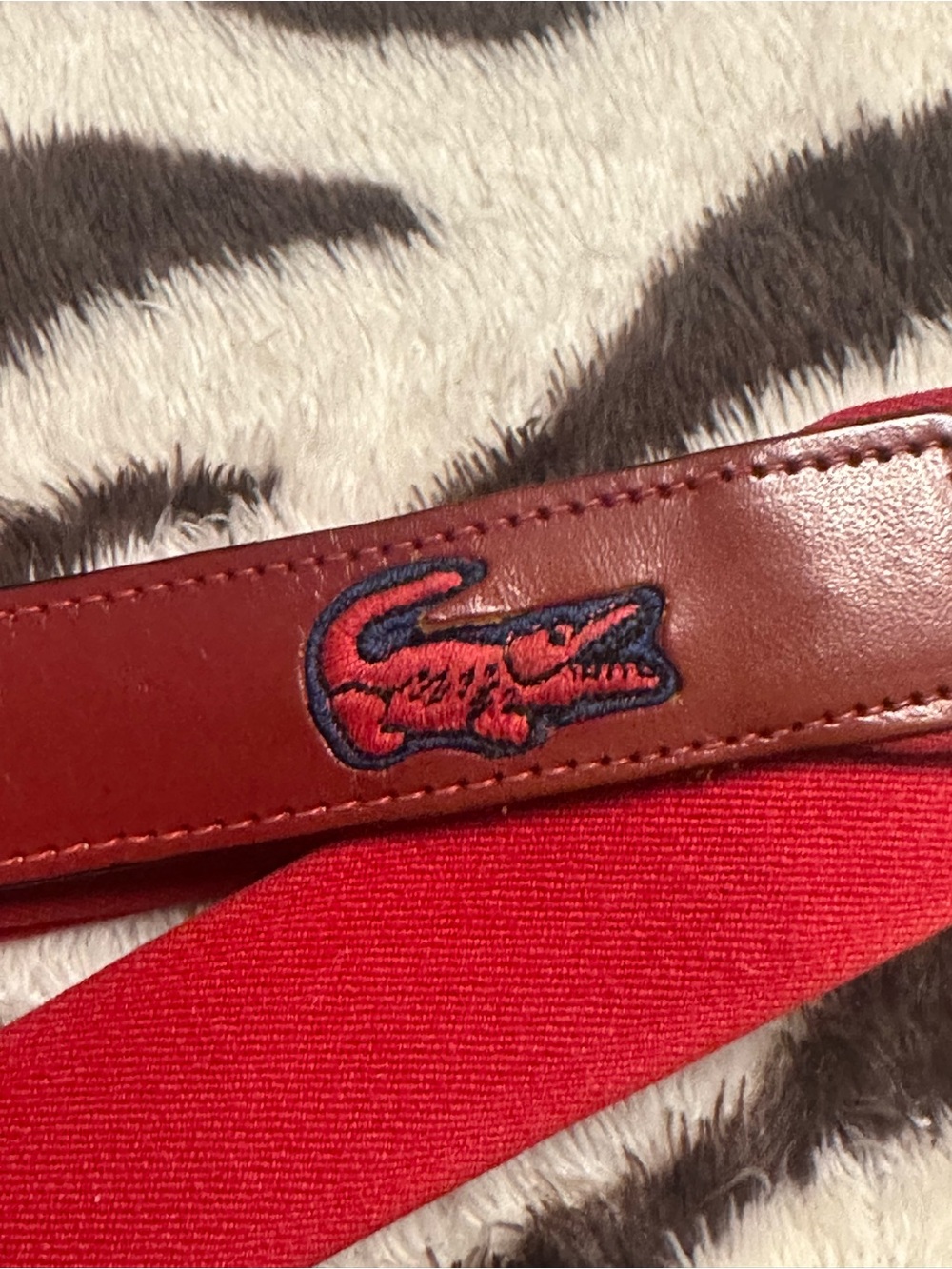 Lacoste Red Canvas Belt with Leather Patch - Picture 6 of 8